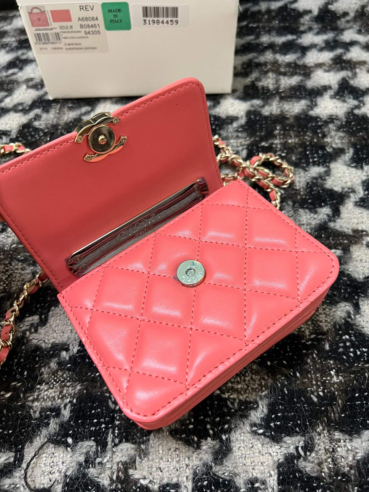 cha 68084 handbag shoulder bag cross body bags light orange lambskin