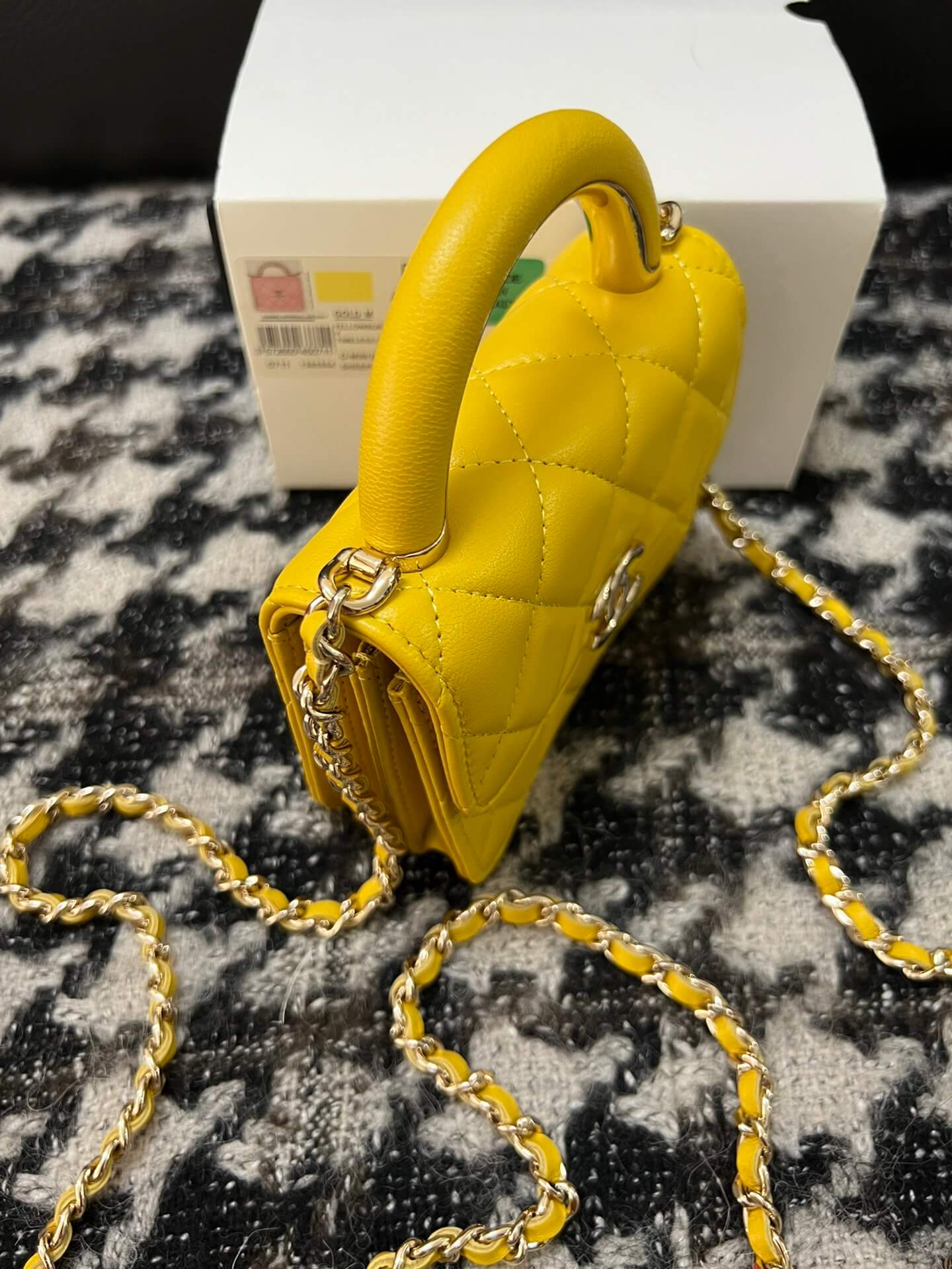 cha 68084 handbag shoulder bag cross body bags yellow lambskin