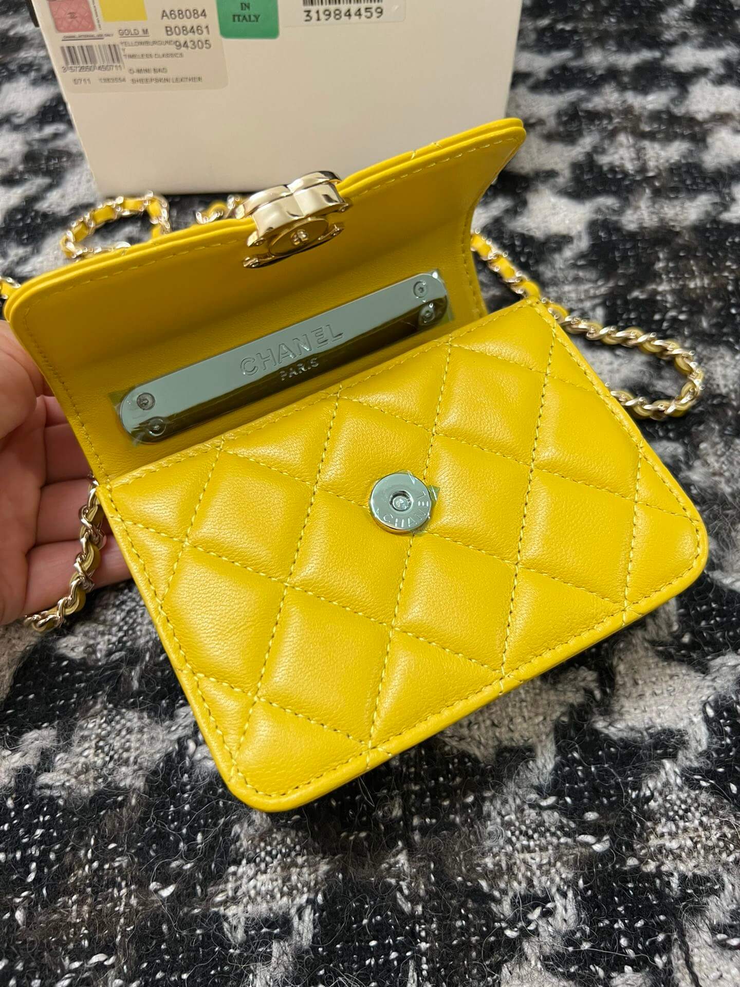 cha 68084 handbag shoulder bag cross body bags yellow lambskin