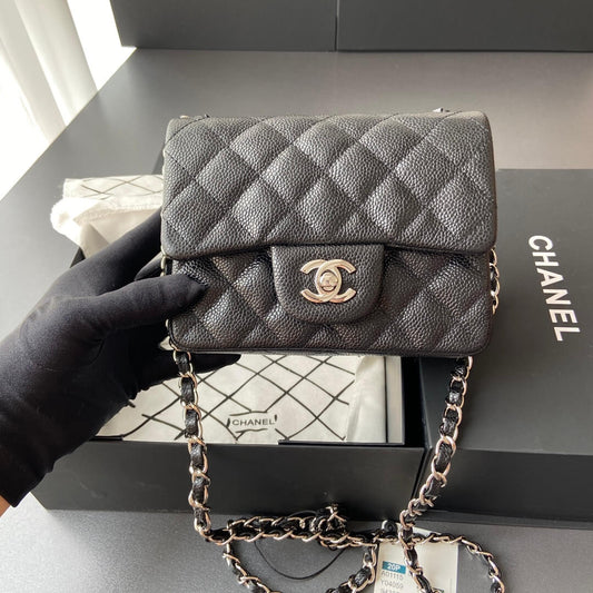 CHA MINI CLASSIC FLAP HANDBAG Caviar Black silver 1115