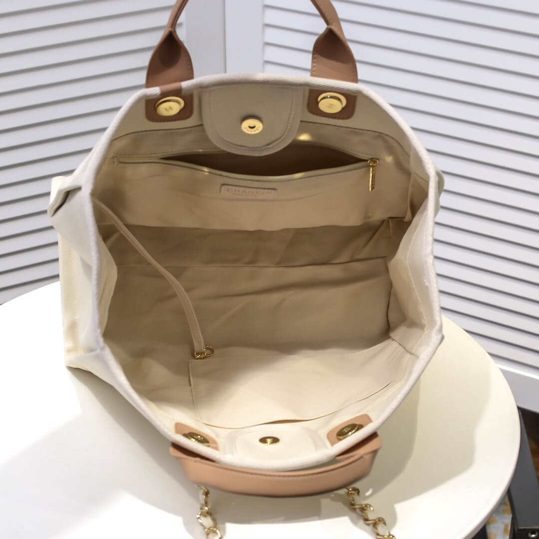 cha 66941 chane tote spring summer holiday shipping bag chain canvas beach bag apricot