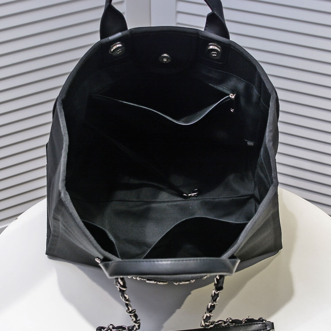 cha 66941 chane tote spring summer holiday shipping bag chain canvas beach bag black