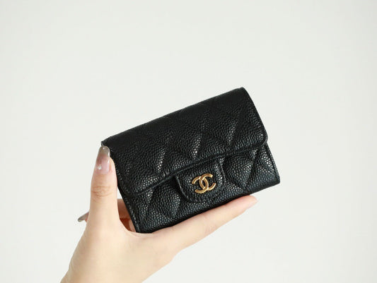 cha wallets caviar leather black gold xx240623