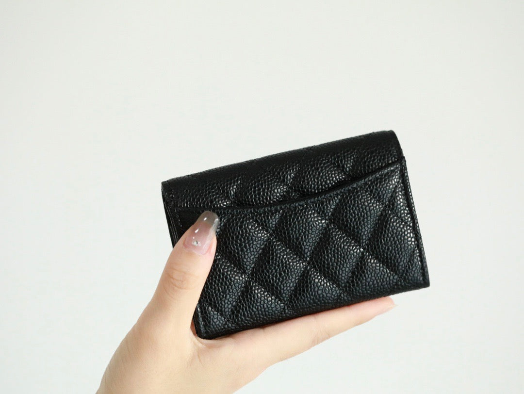 cha wallets caviar leather black gold xx240623