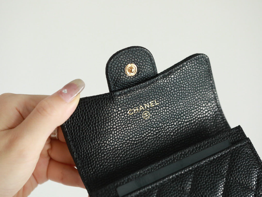 cha wallets caviar leather black gold xx240623
