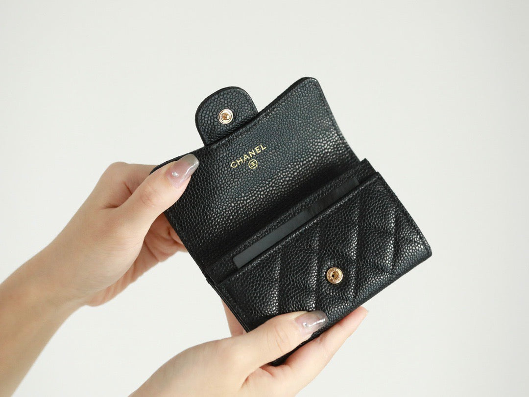 cha wallets caviar leather black gold xx240623