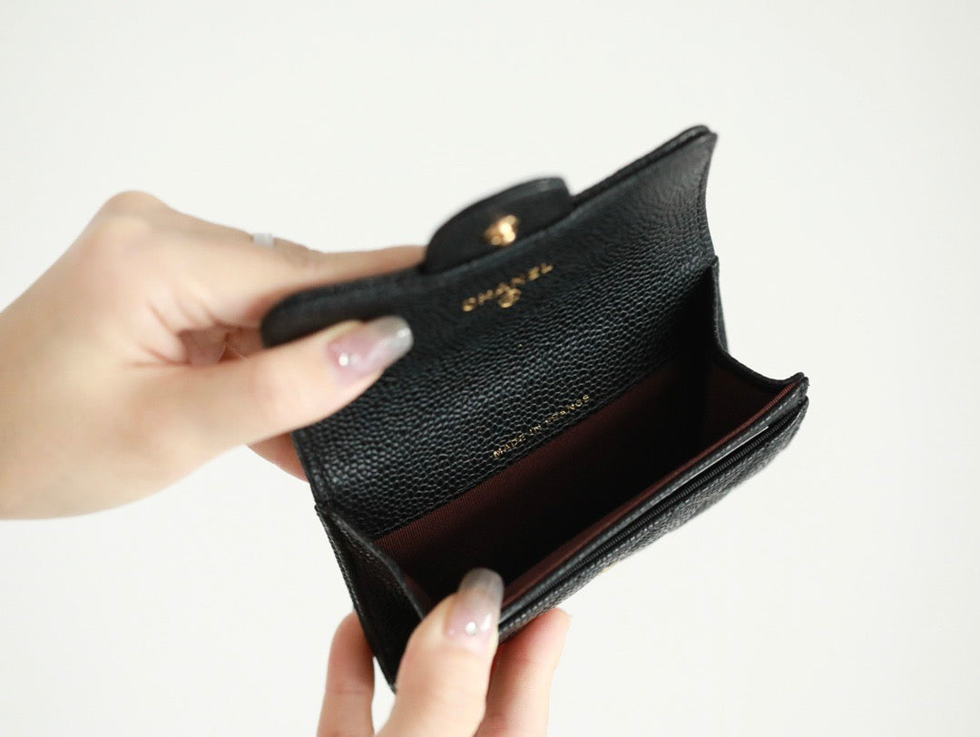 cha wallets caviar leather black gold xx240623