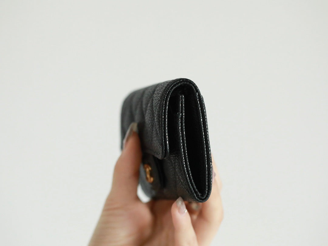 cha wallets caviar leather black gold xx240623