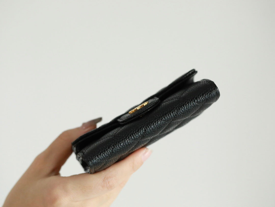 cha wallets caviar leather black gold xx240623