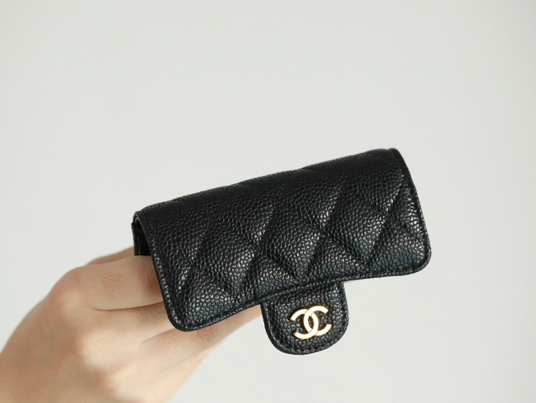 cha wallets caviar leather black gold xx240623