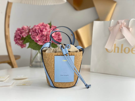 chl basket bag raffia bucket bag 6865 blue