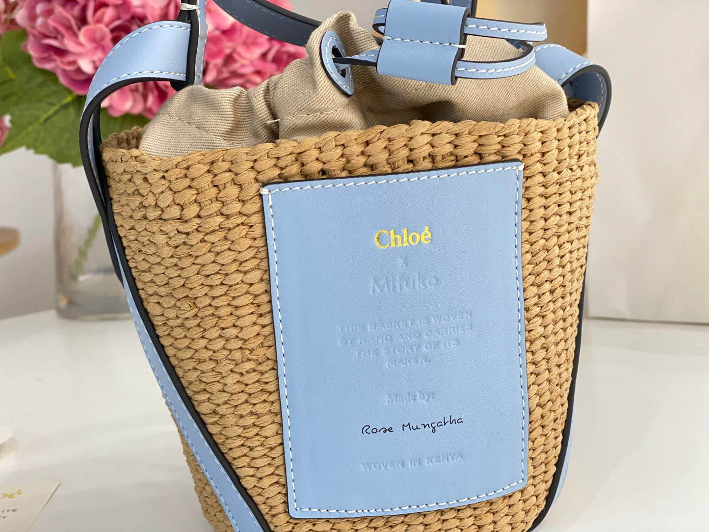 chl basket bag raffia bucket bag 6865 blue