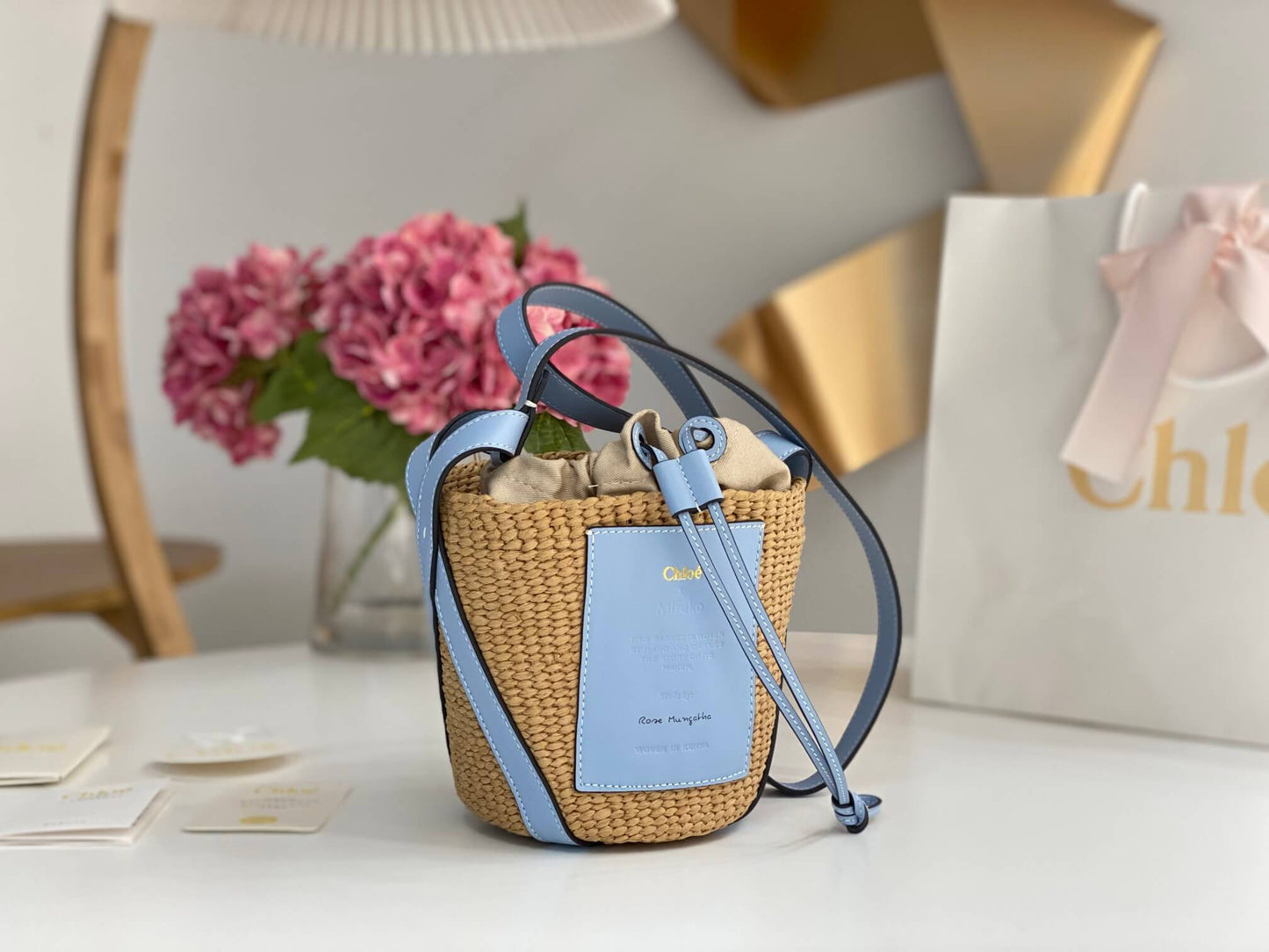 chl basket bag raffia bucket bag 6865 blue