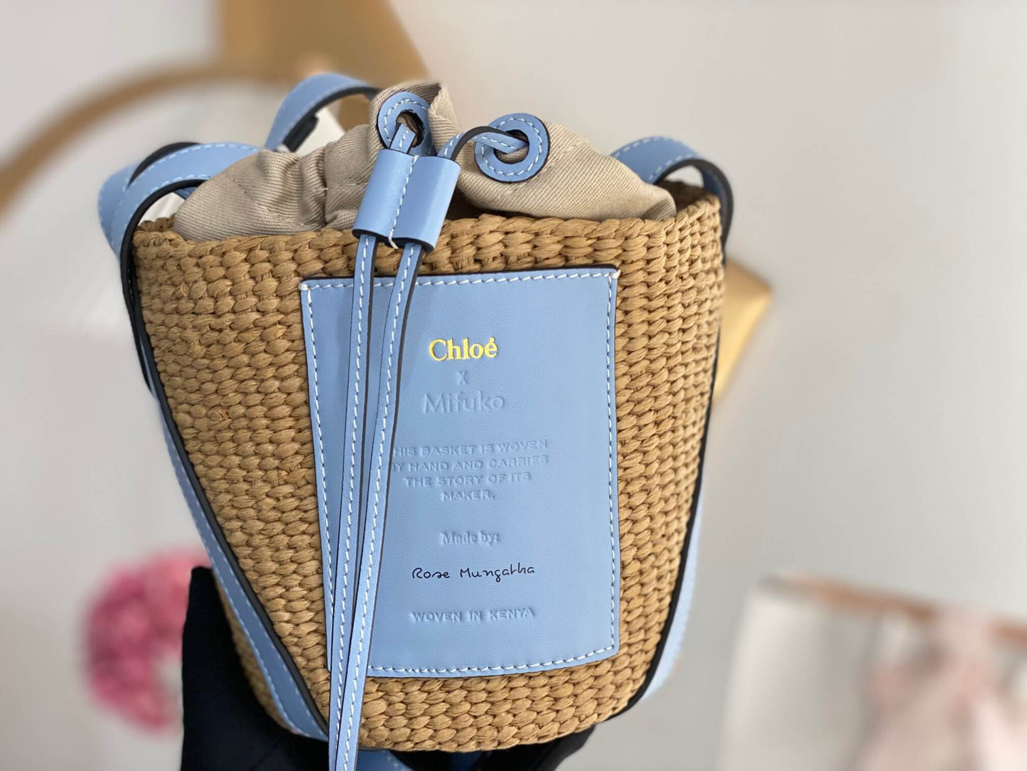 chl basket bag raffia bucket bag 6865 blue