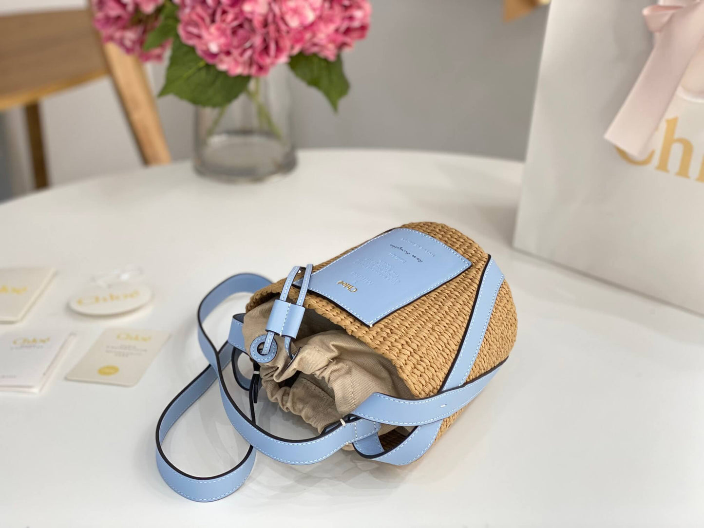 chl basket bag raffia bucket bag 6865 blue