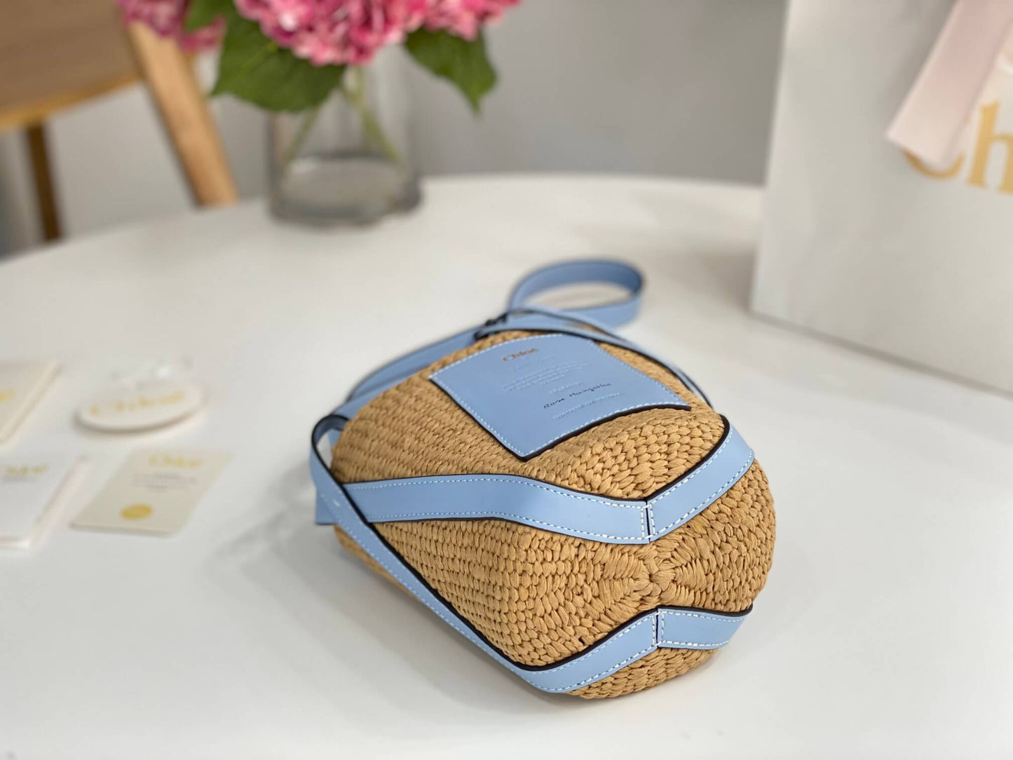 chl basket bag raffia bucket bag 6865 blue