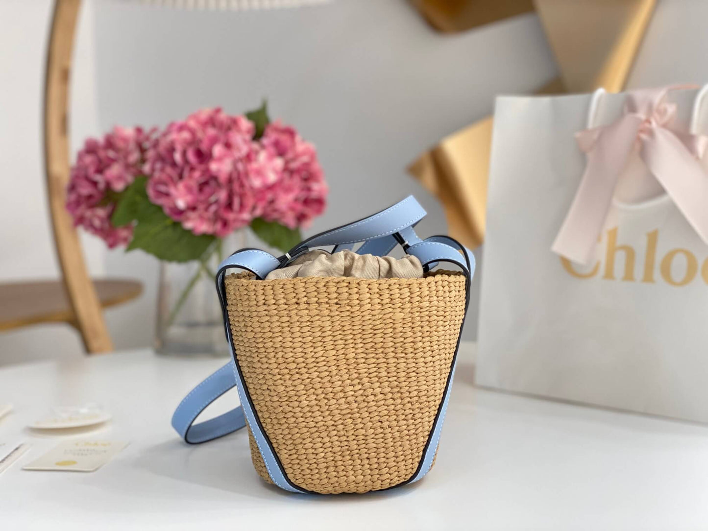 chl basket bag raffia bucket bag 6865 blue
