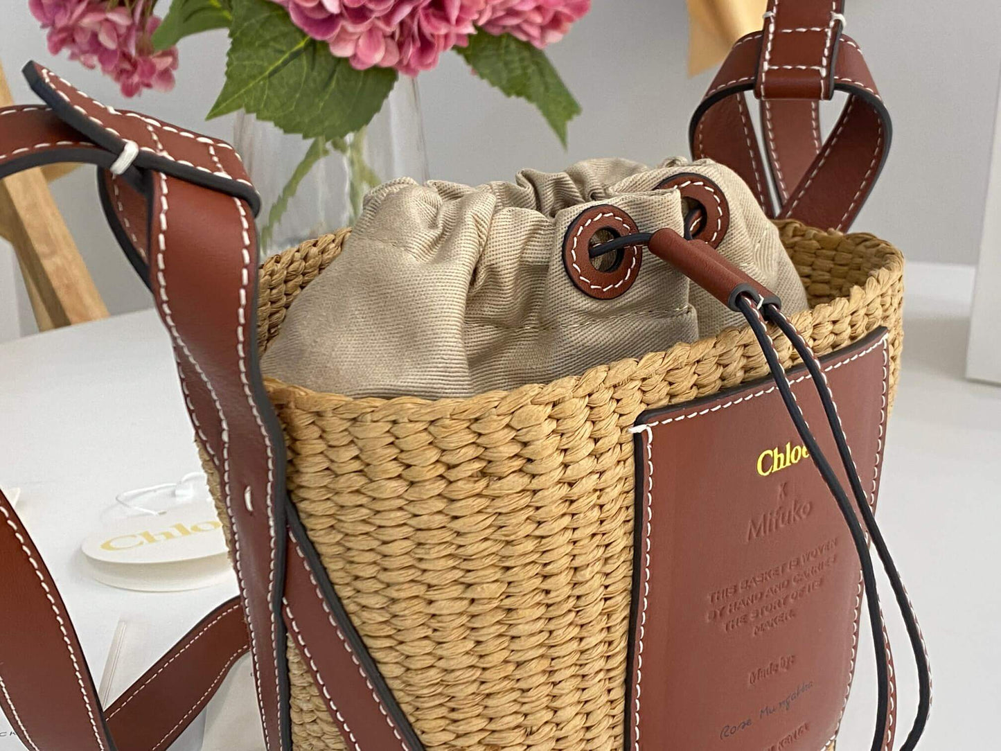chl basket bag raffia bucket bag 6865 brown