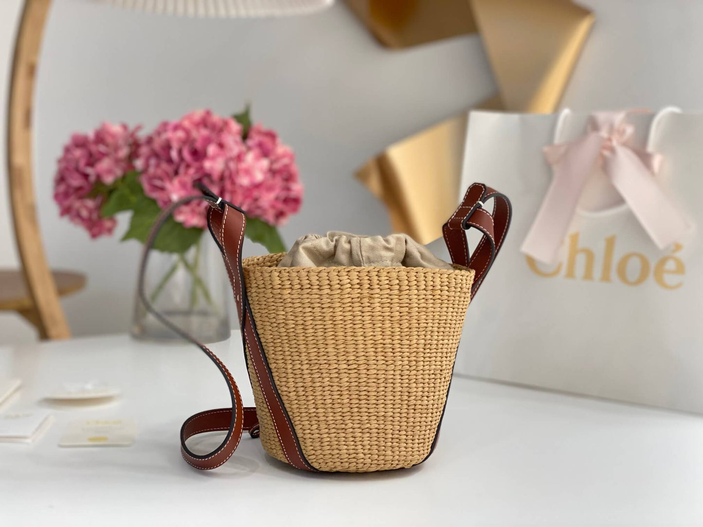 chl basket bag raffia bucket bag 6865 brown