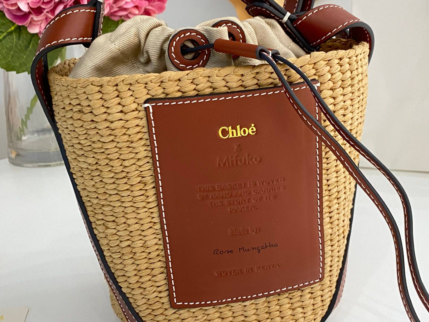 chl basket bag raffia bucket bag 6865 brown