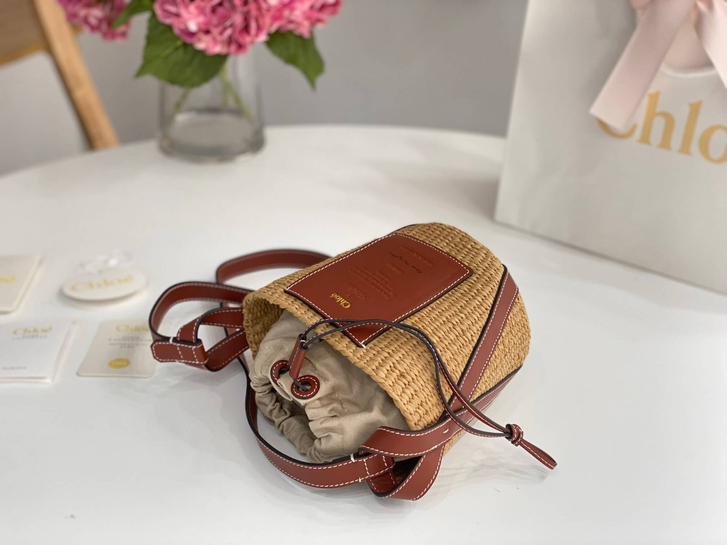chl basket bag raffia bucket bag 6865 brown