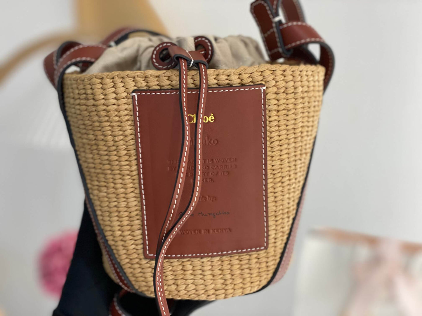 chl basket bag raffia bucket bag 6865 brown