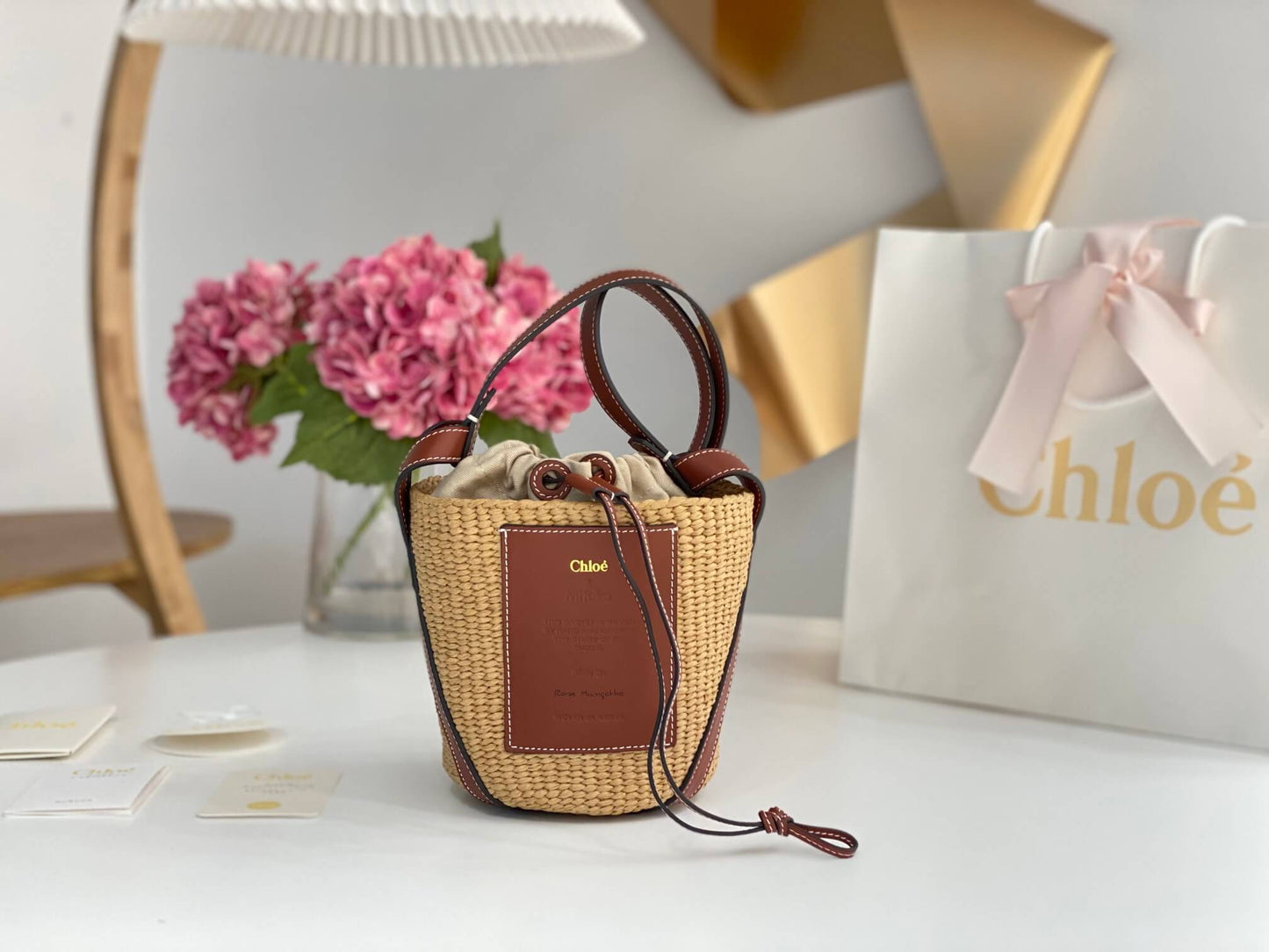 chl basket bag raffia bucket bag 6865 brown