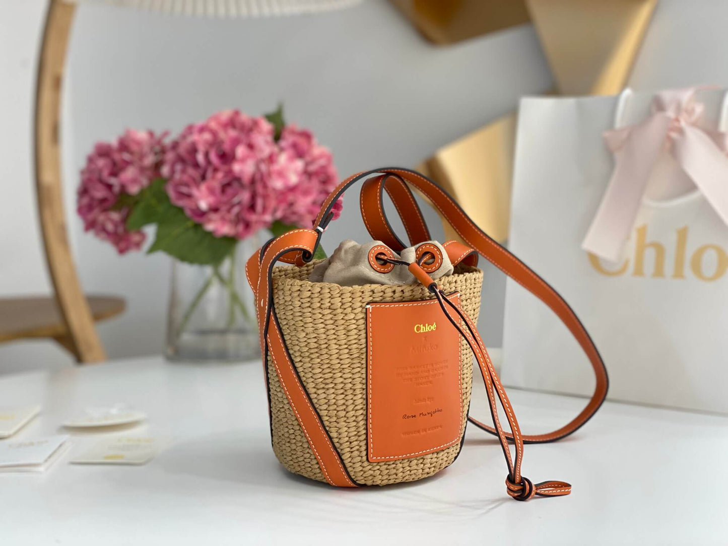 chl basket bag raffia bucket bag 6865 orange