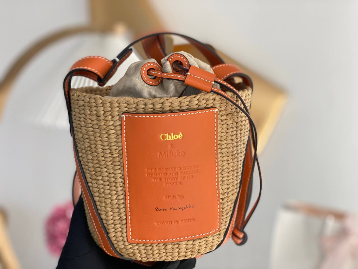 chl basket bag raffia bucket bag 6865 orange