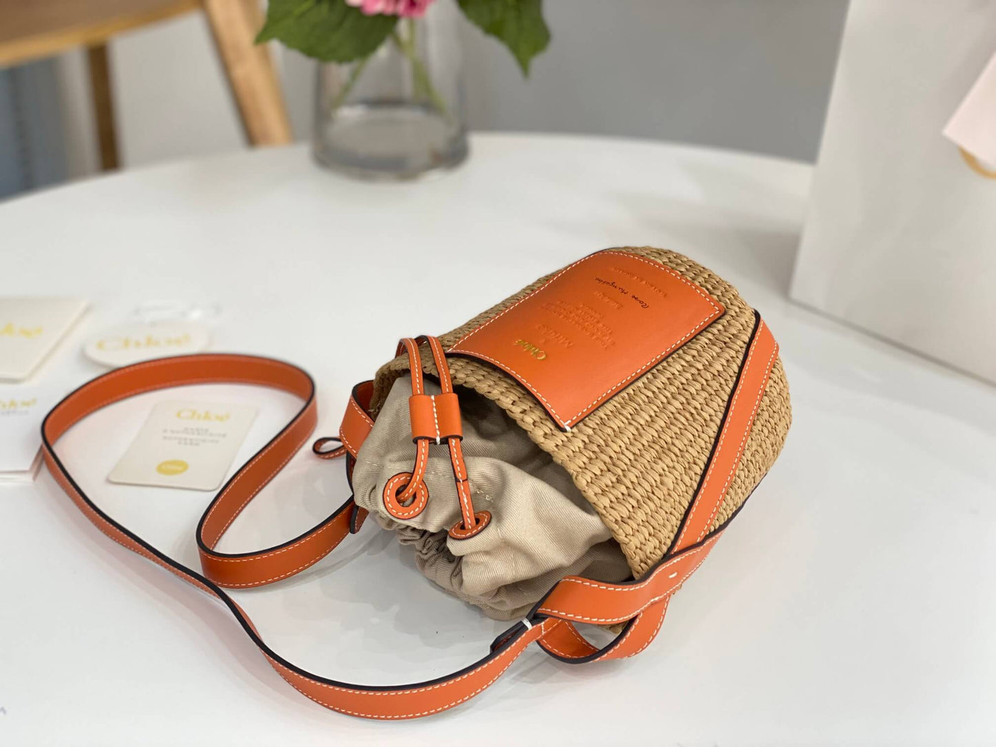 chl basket bag raffia bucket bag 6865 orange