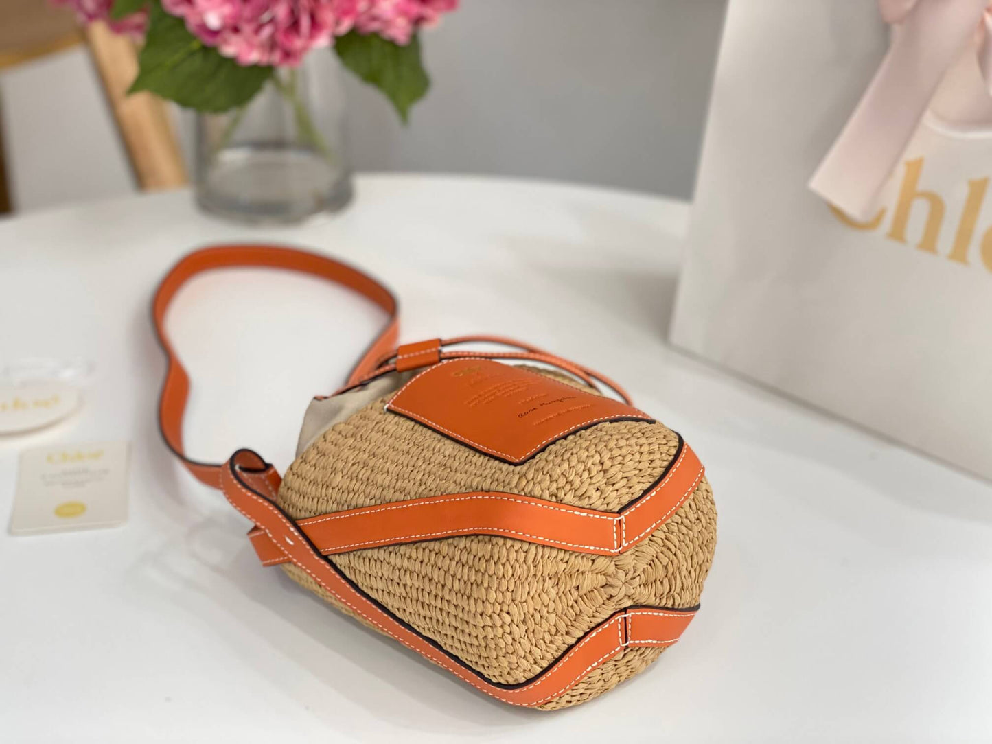 chl basket bag raffia bucket bag 6865 orange