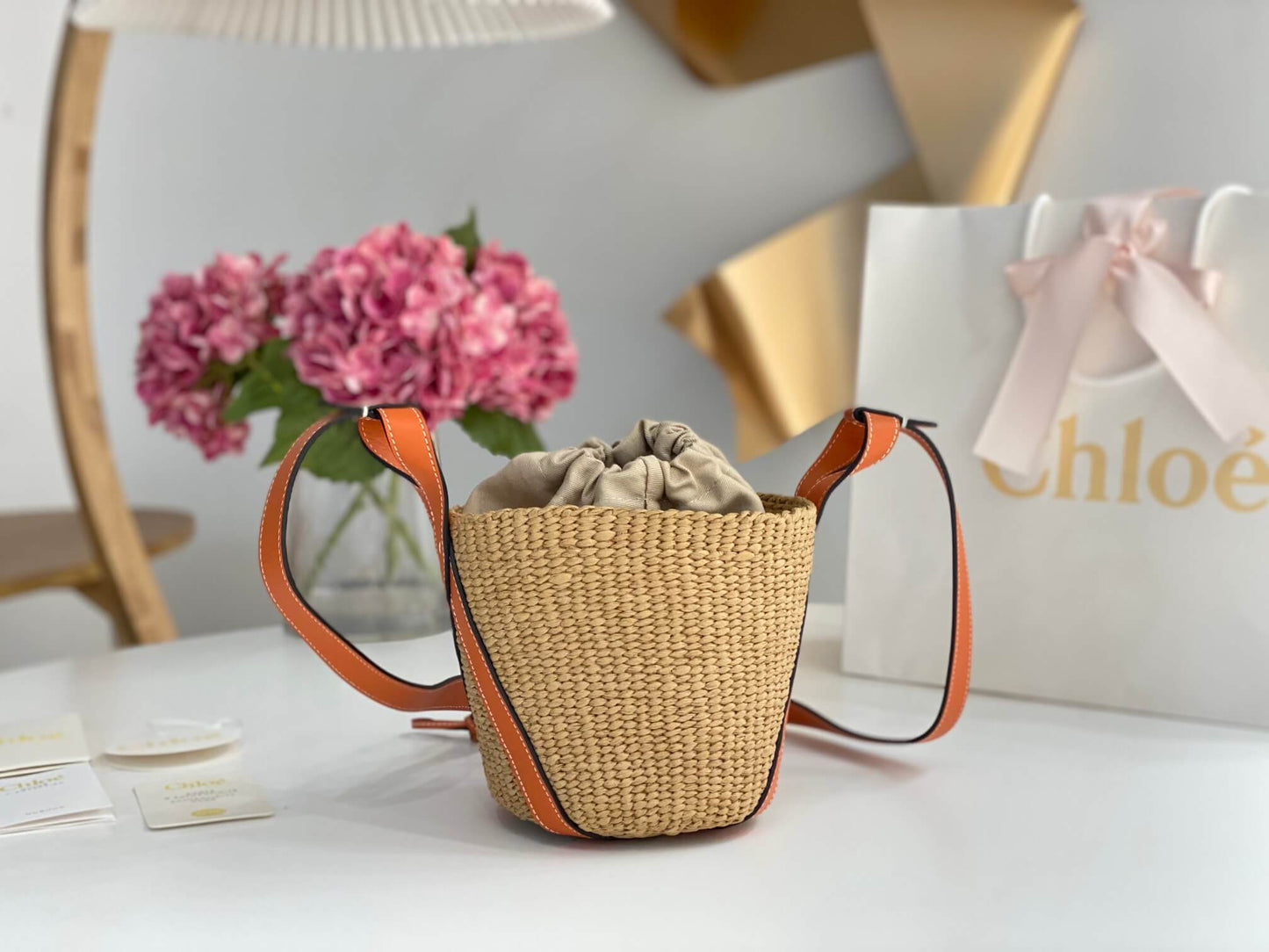 chl basket bag raffia bucket bag 6865 orange