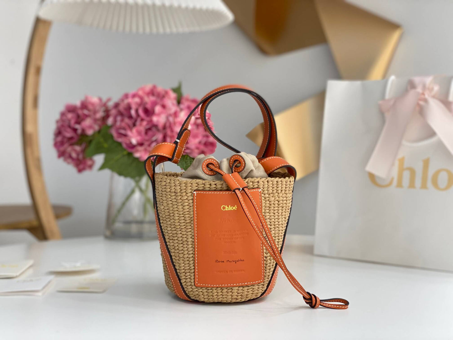 chl basket bag raffia bucket bag 6865 orange