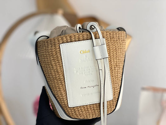 chl basket bag raffia bucket bag 6865 white