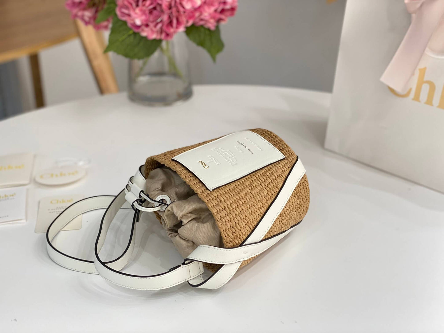 chl basket bag raffia bucket bag 6865 white