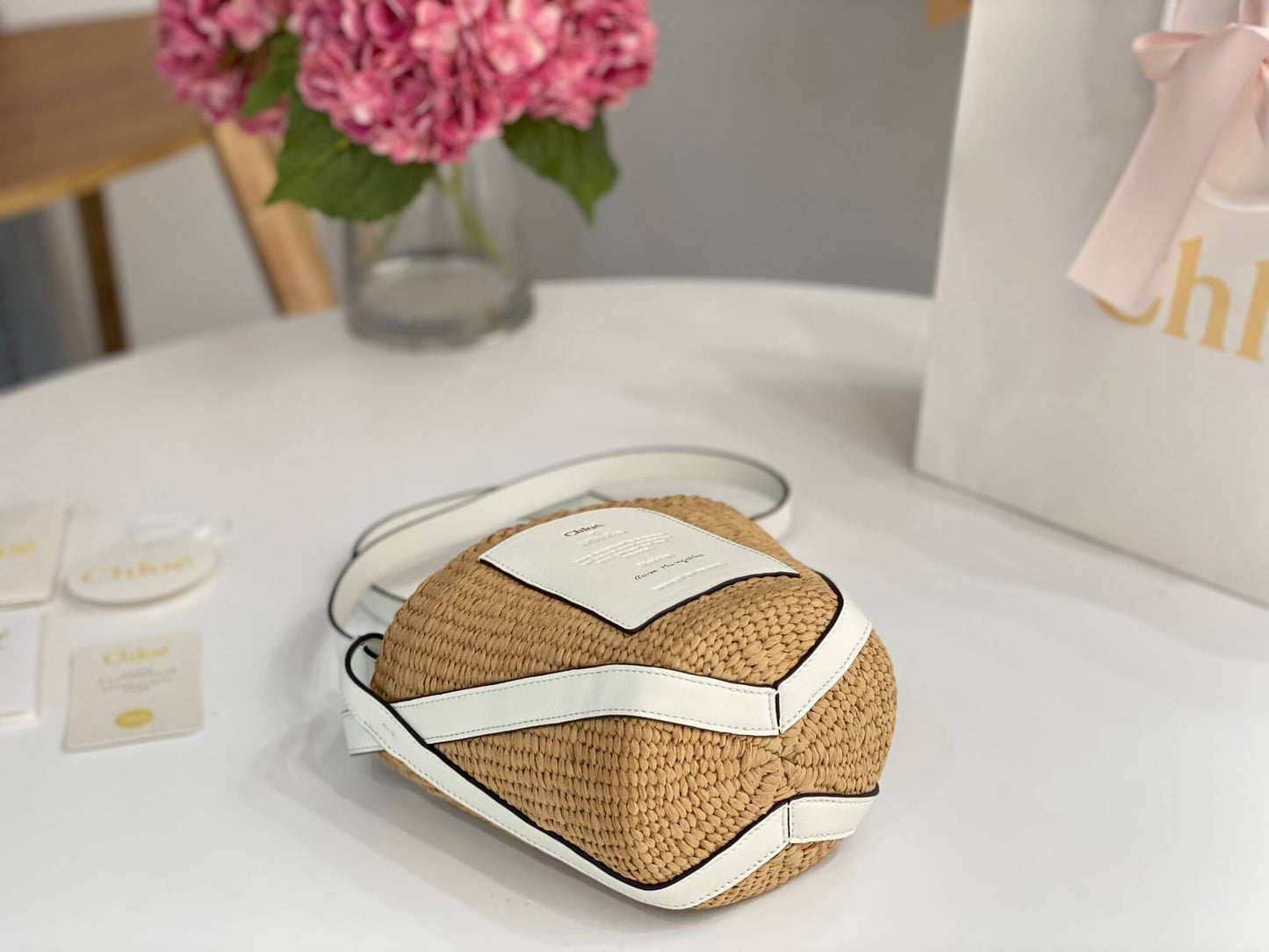 chl basket bag raffia bucket bag 6865 white
