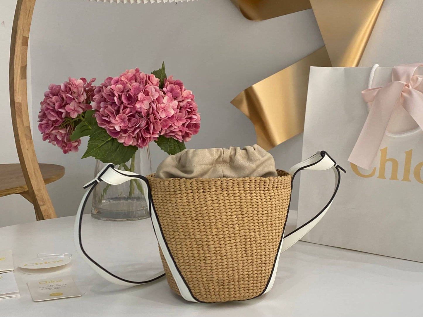 chl basket bag raffia bucket bag 6865 white