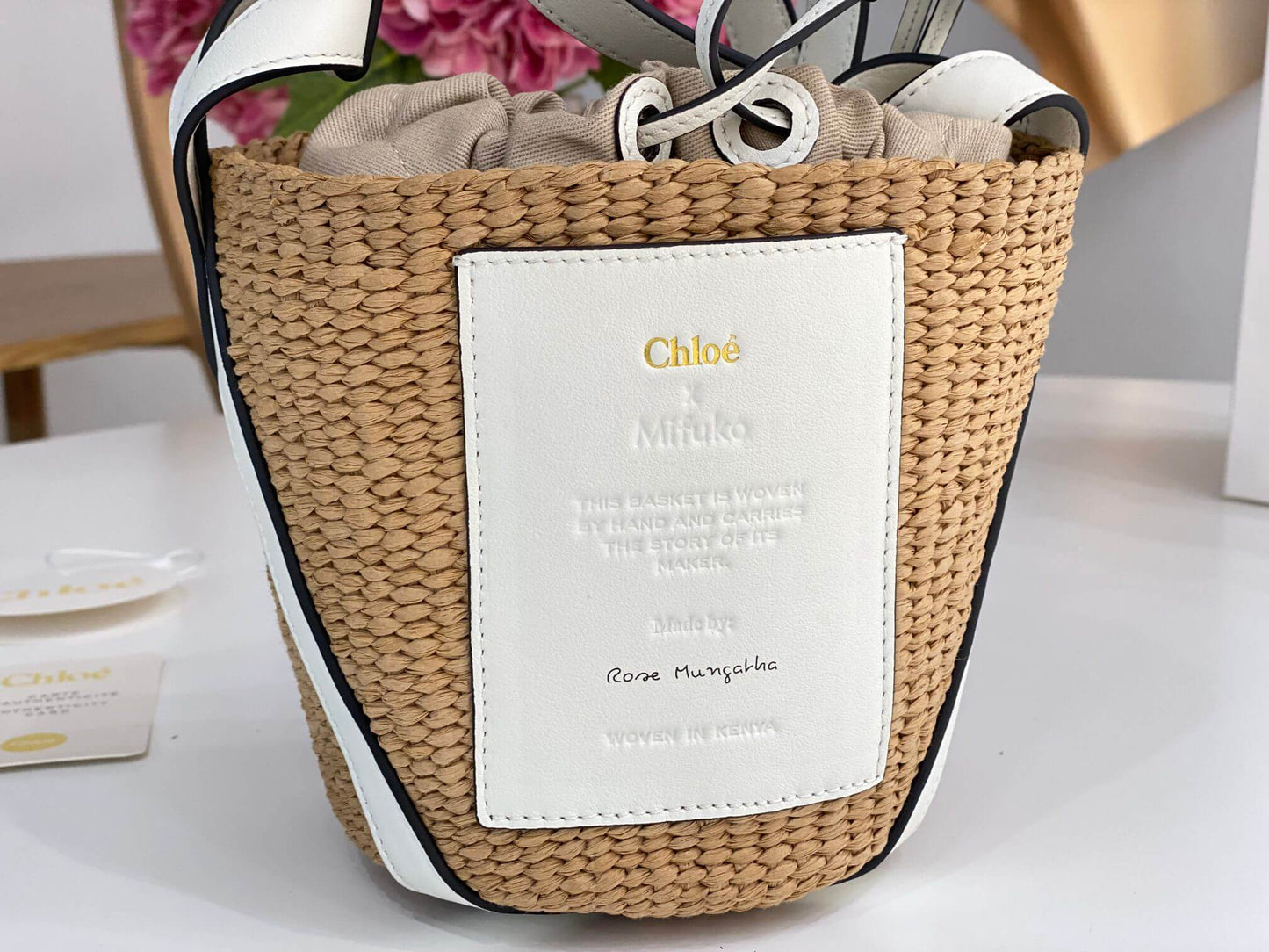chl basket bag raffia bucket bag 6865 white