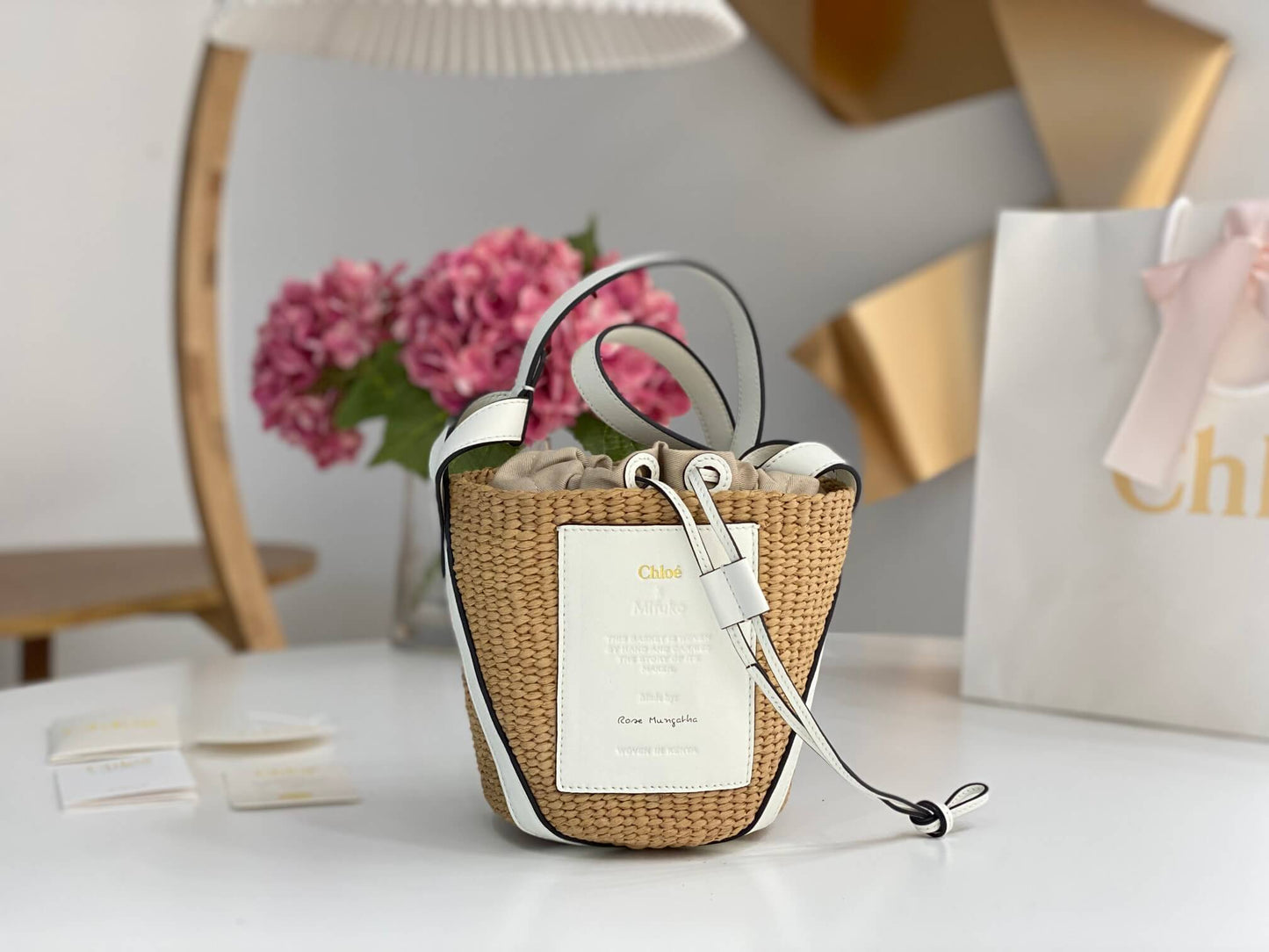 chl basket bag raffia bucket bag 6865 white