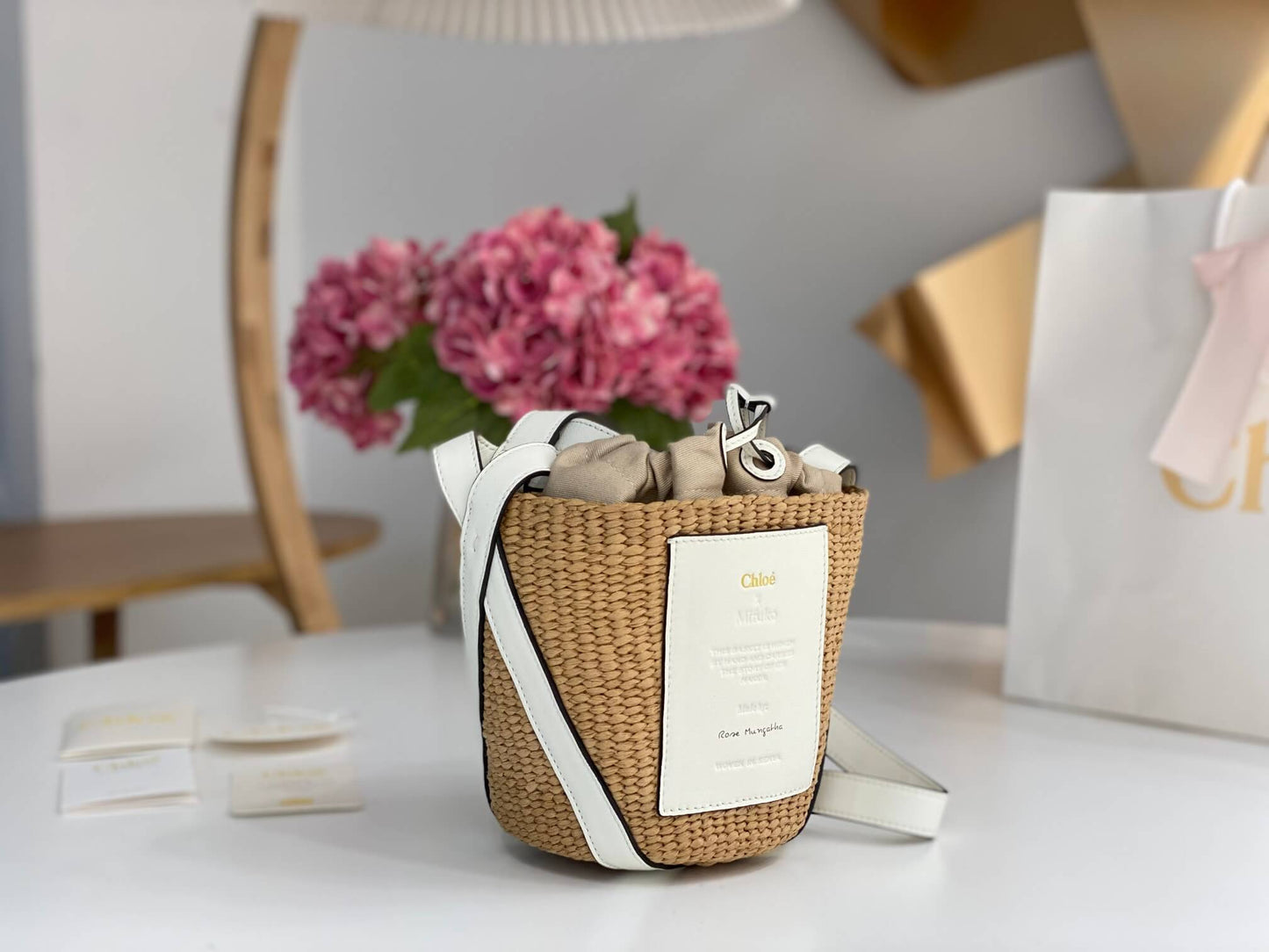 chl basket bag raffia bucket bag 6865 white