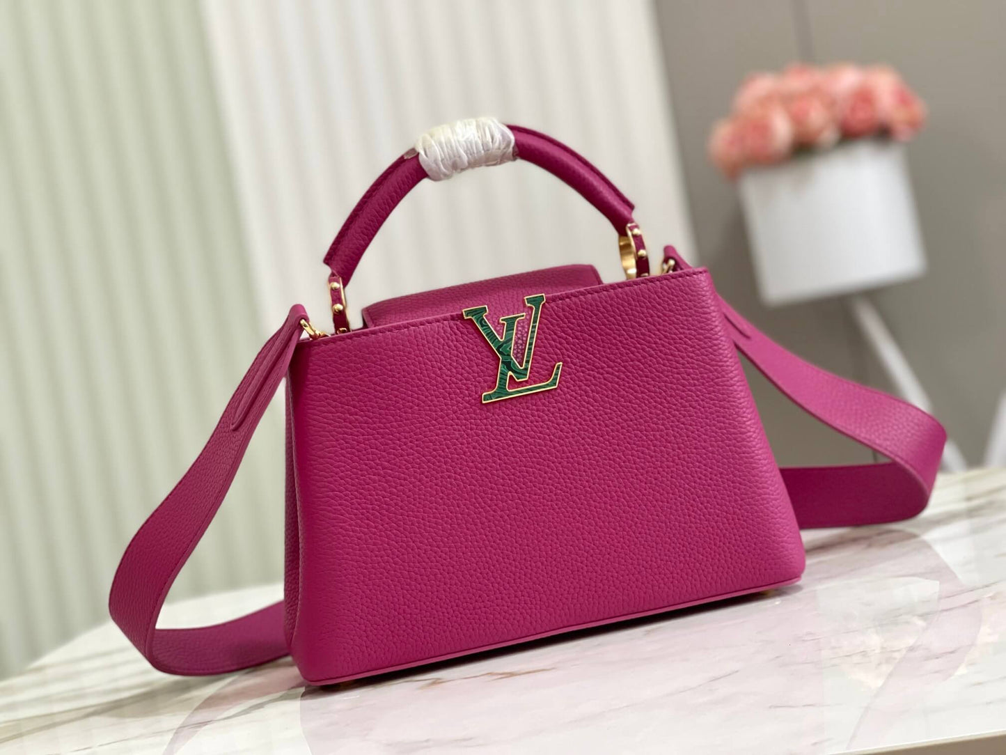 m57219 m48865 capucines bb shoulder handbag rose red