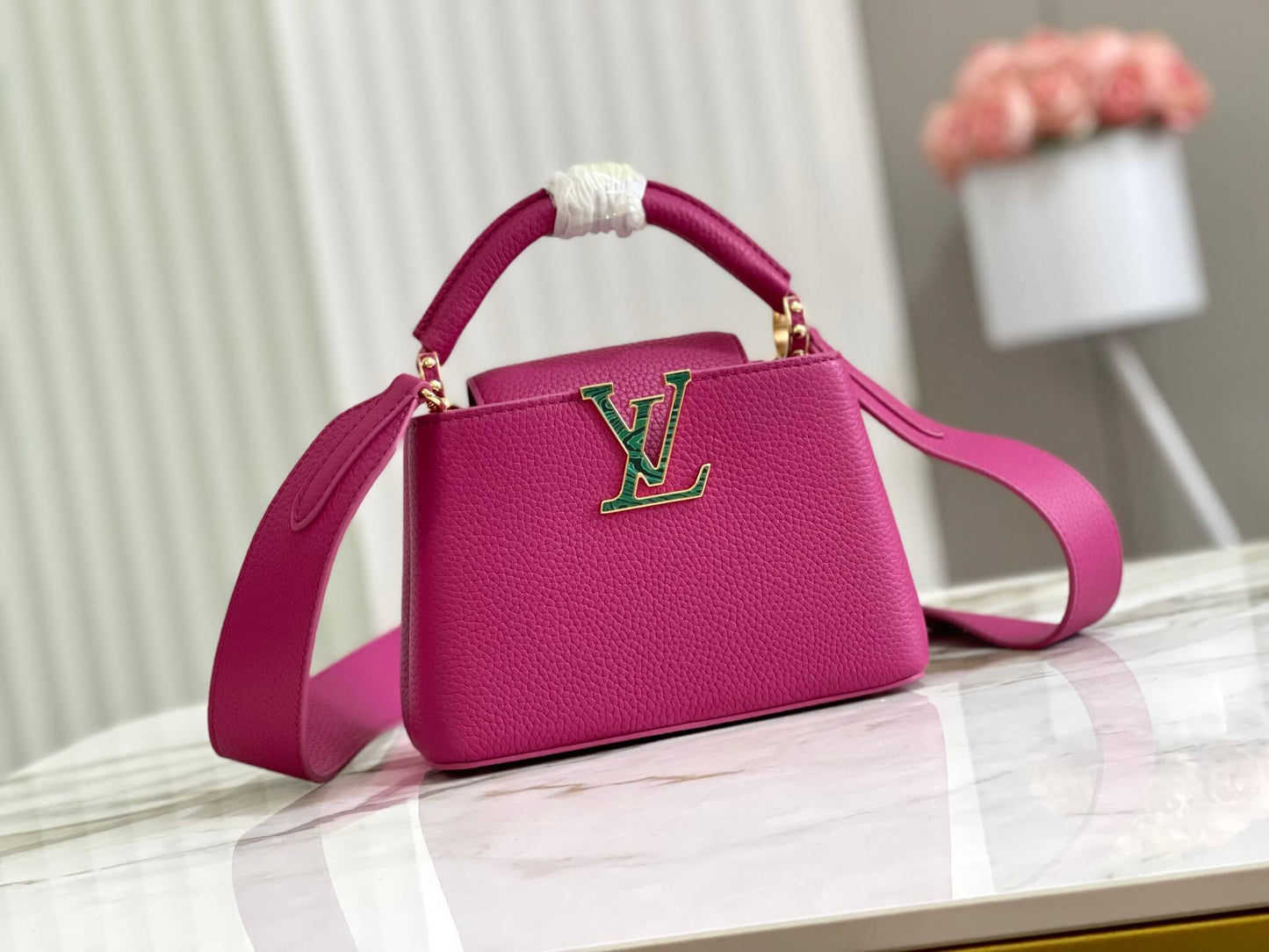 m56984 m48865 capucines mini shoulder handbag rose red