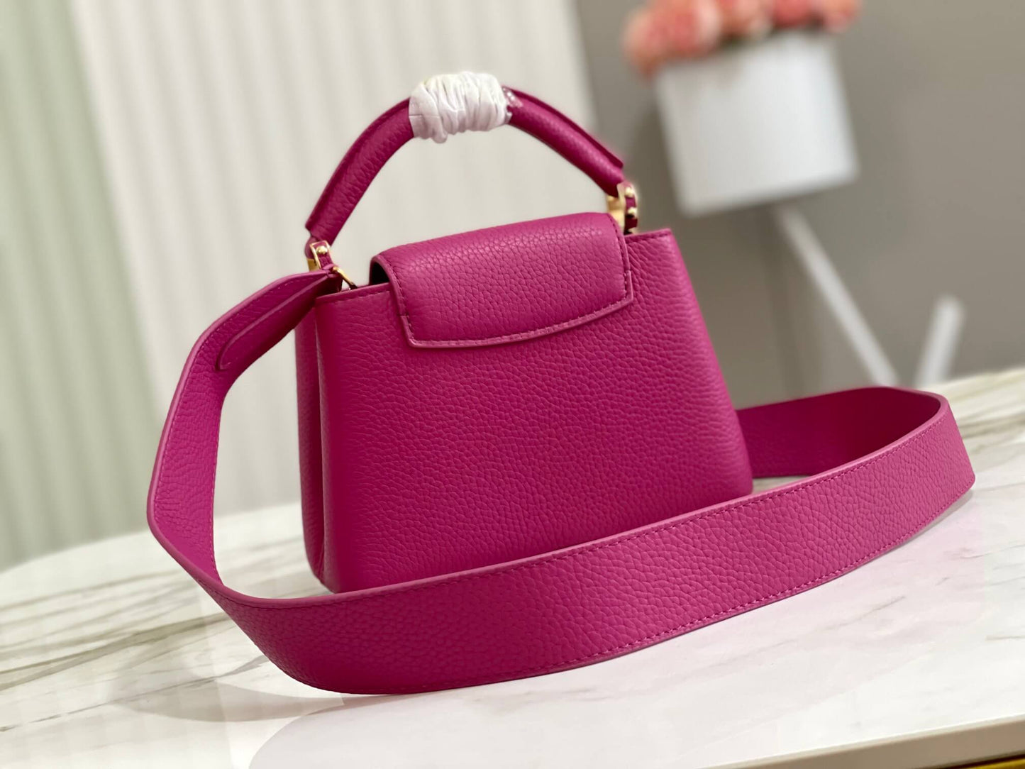 m56984 m48865 capucines mini shoulder handbag rose red