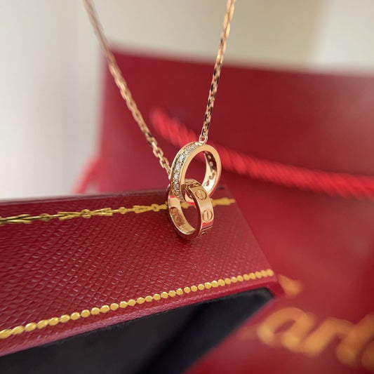 cartier fashion lucky double ring diamond collar necklace xlc34