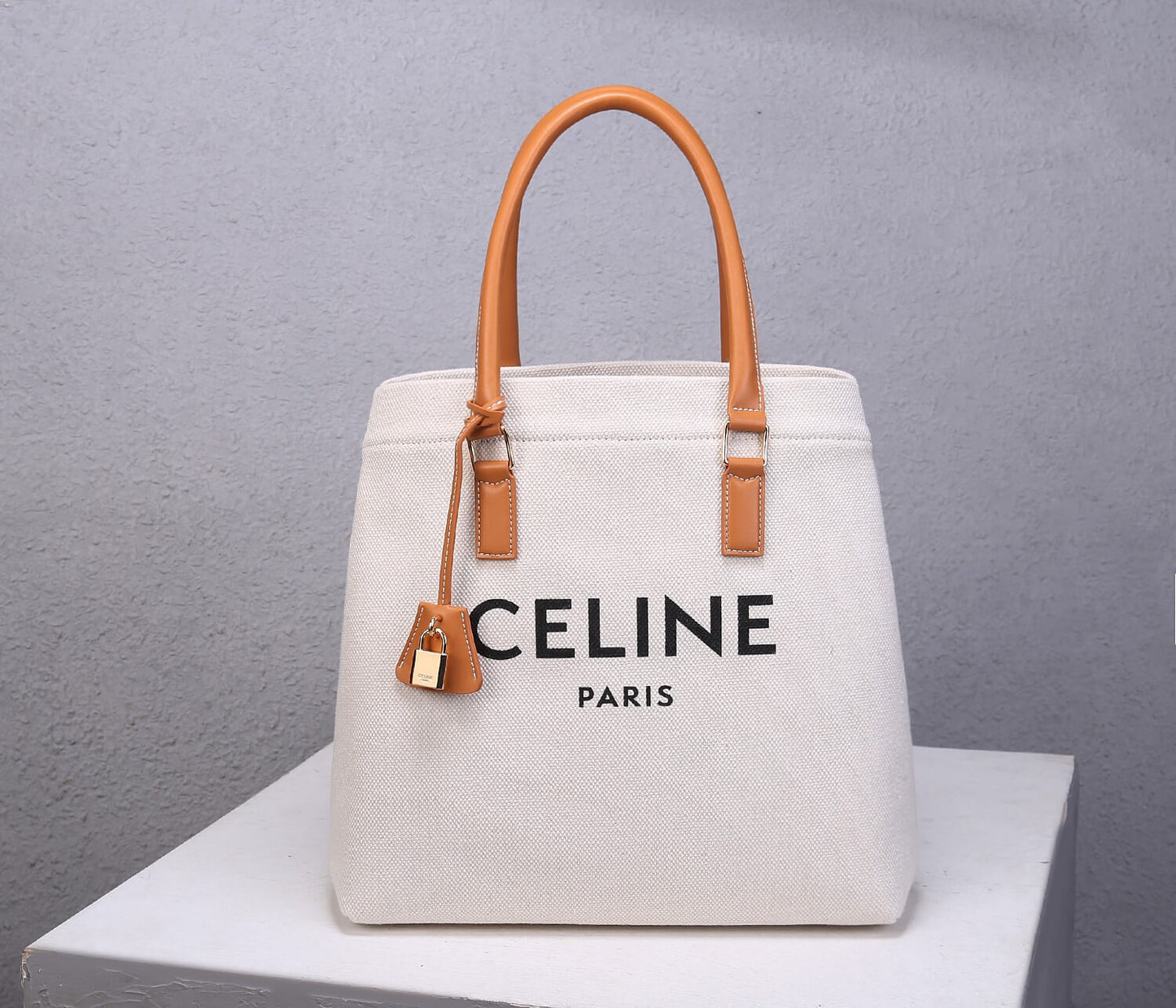 celine canvas tote bag white brown
