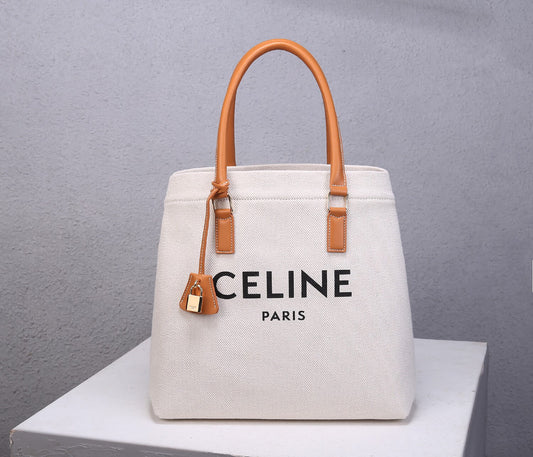celine canvas tote bag white brown