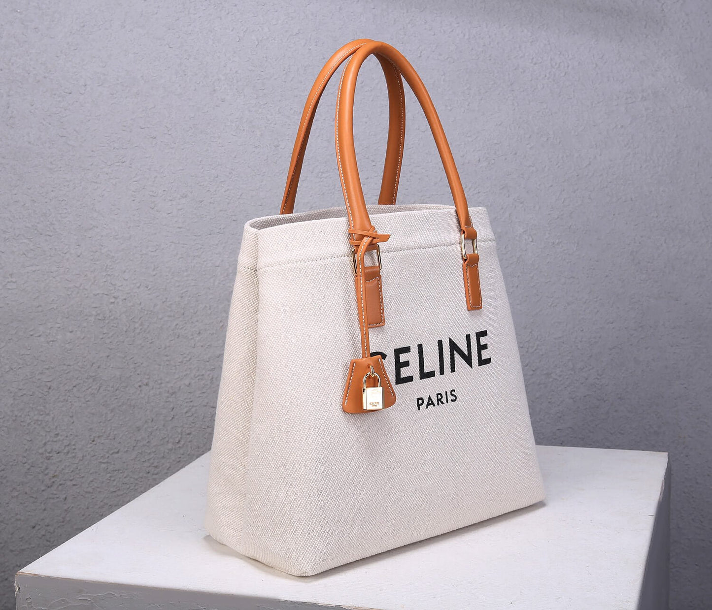 celine canvas tote bag white brown