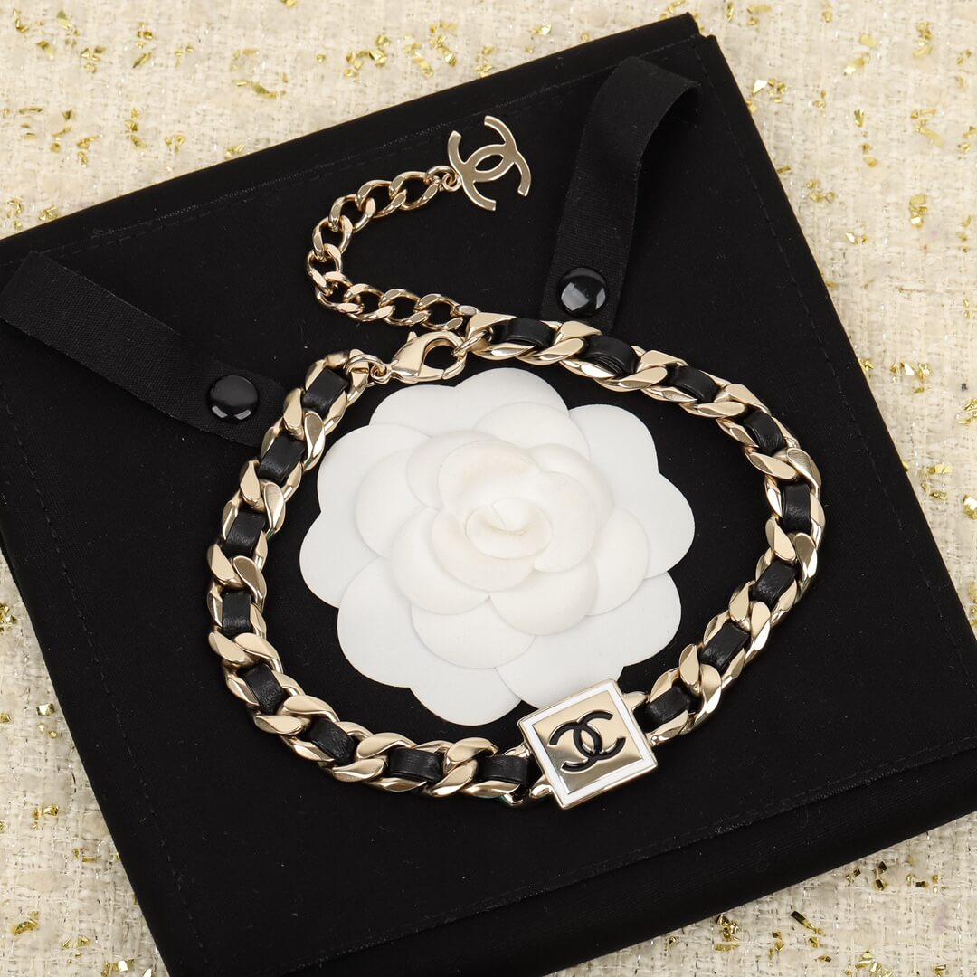 cha double c leather choker collar chain vintage xl13168a19