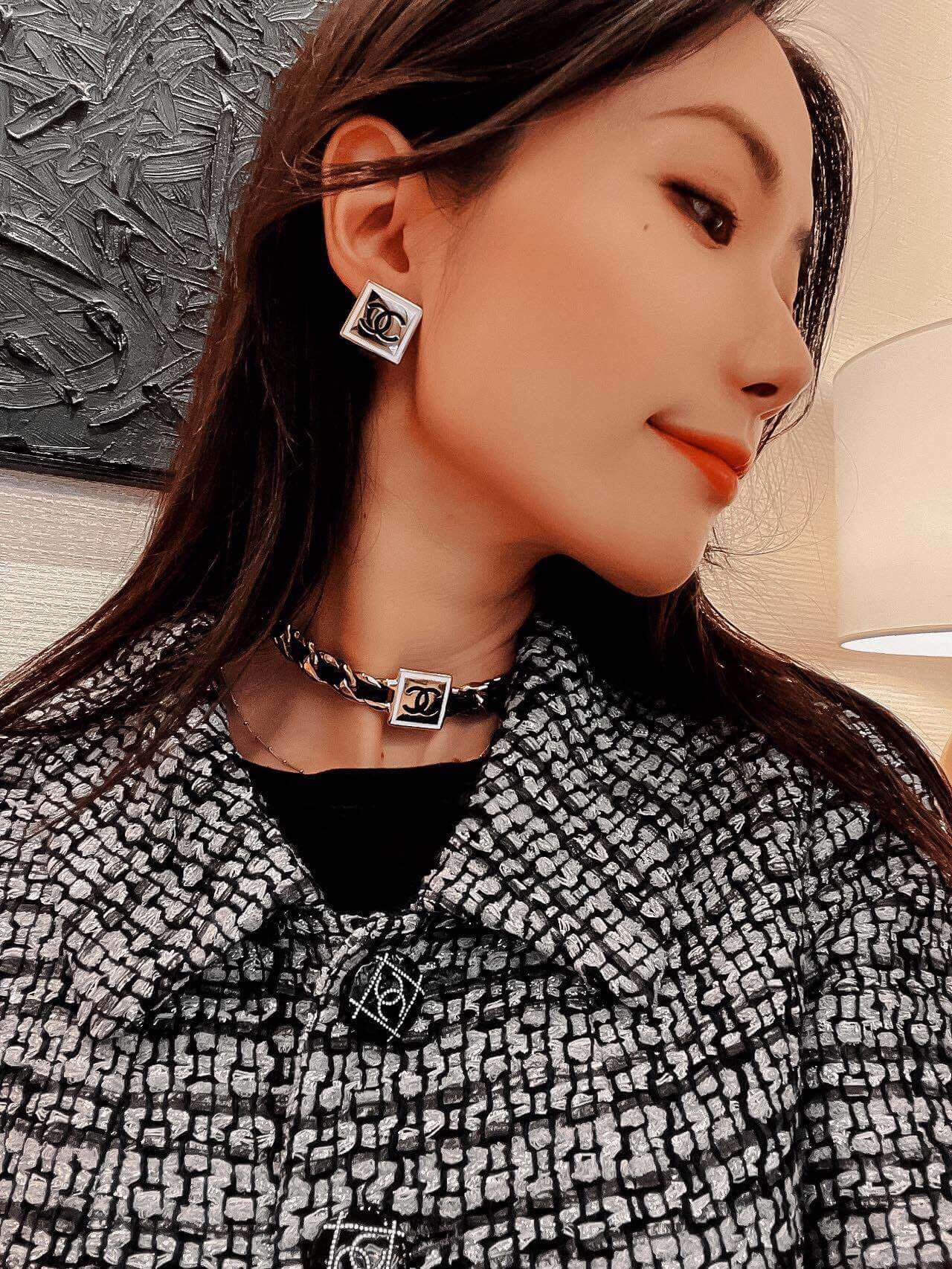 cha double c leather choker collar chain vintage xl13168a19