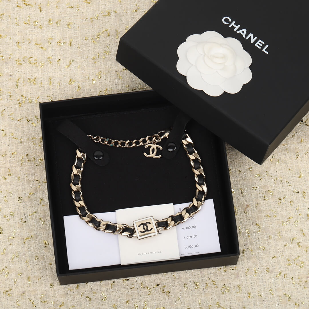cha double c leather choker collar chain vintage xl13168a19